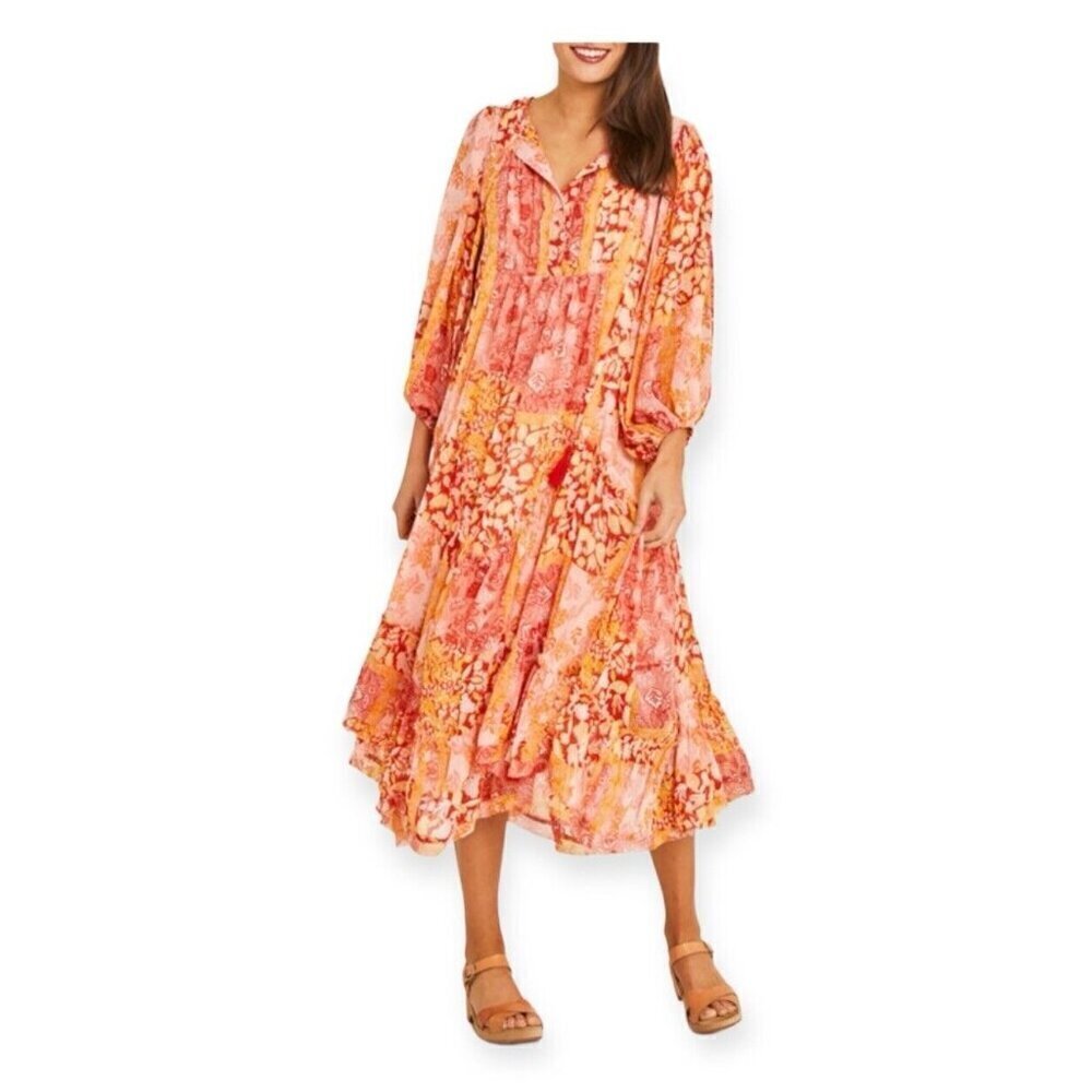 Talisman Sabrina Midi Dress Relaxed Oversized Bohemian Bonfire Size L NEW Boho - Picture 4 of 11